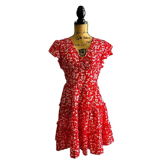 SHEIN Red Frenchy Ditsy Floral Knot Backless A-Line Dress Size Large NWOT 10 371 - Picture 3 of 9